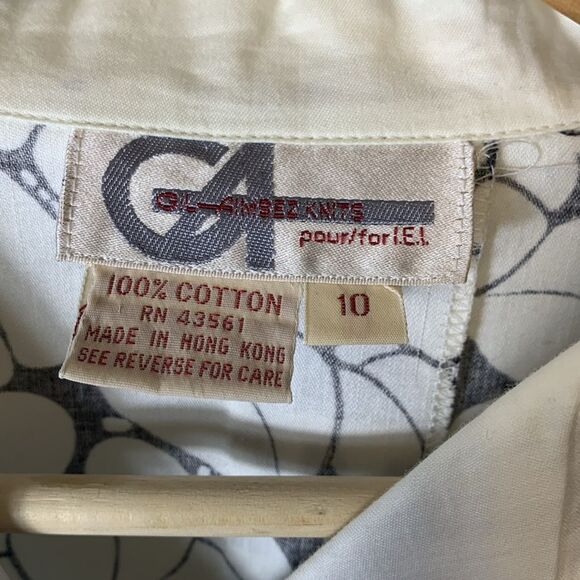 Vintage 80s Gil Aimbez Black White Tennis Player Print SS Button Up Tunic Sz 10 - Picture 6 of 15